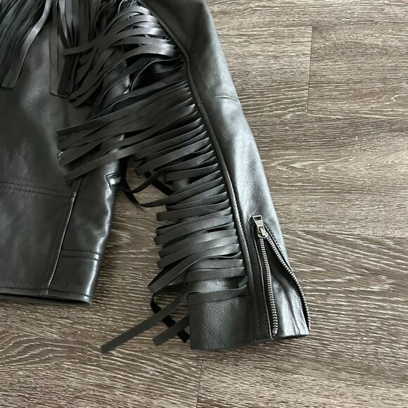 EUC ASOS‎ 100% Real Leather Fringe Moto Jacket Sz Small Black Western Boho Biker - Picture 10 of 16